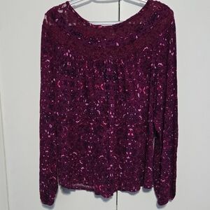 Faded Glory Magenta Lace Long Sleeve Top‎